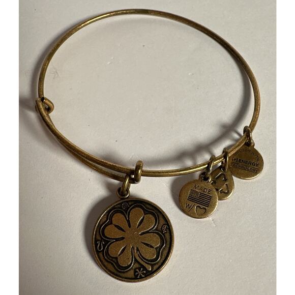 Alex And Ani Gold-Tone Clover Charm Bangle Bracelet - Picture 1 of 2